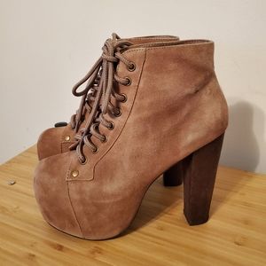 Jeffrey Campbell brown leather Lita boots. Suede look. Size 5. EUC. 5 inch heel